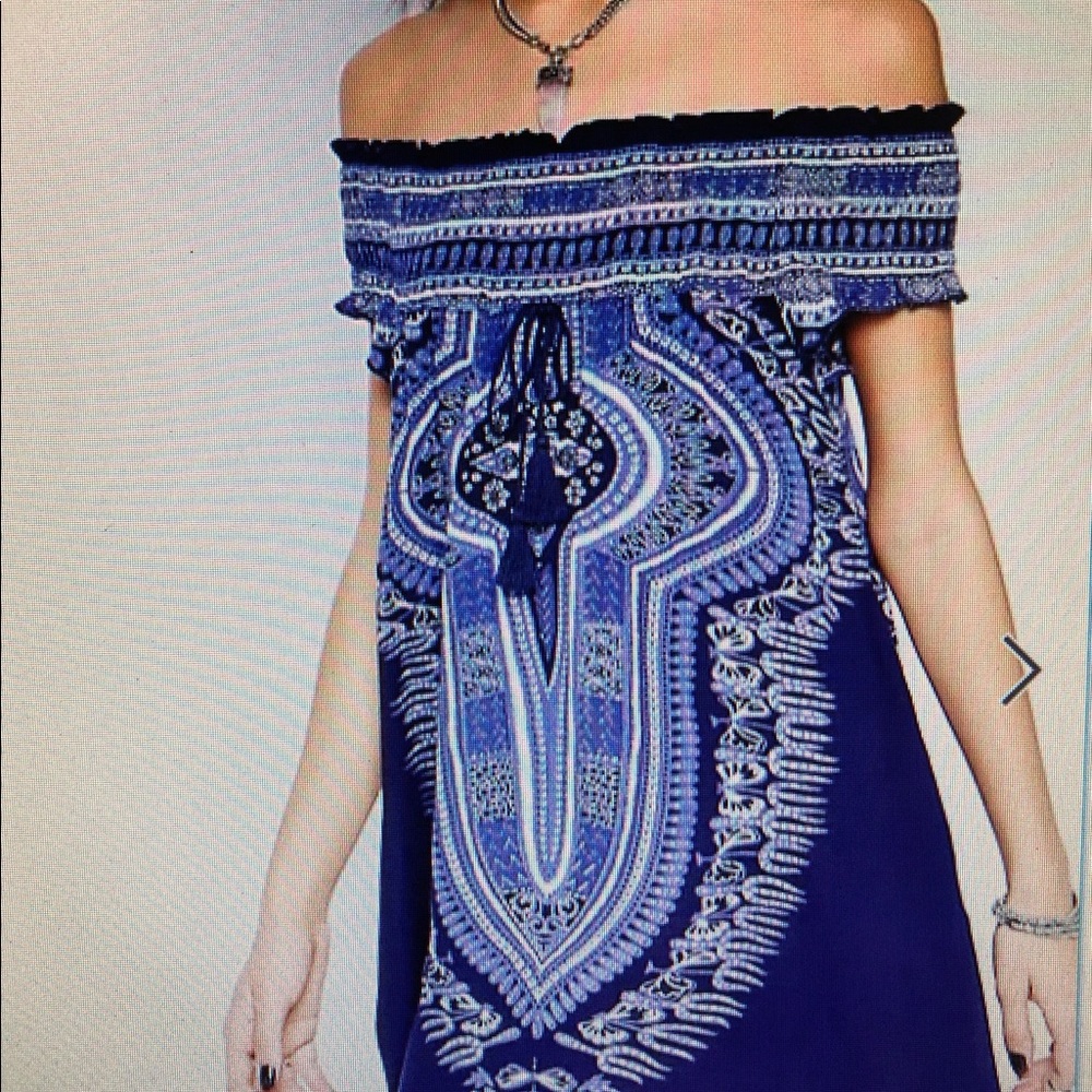Band of Gypsies Sz M Blue Off the Shoulder Smocked Dress